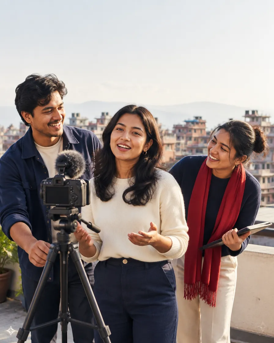 Creators filming together on a Kathmandu rooftop
