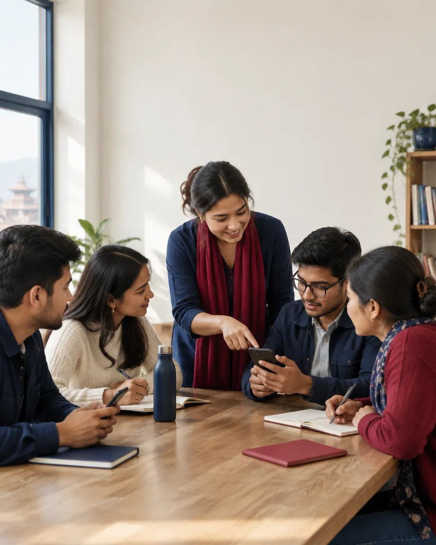 A small group around a table during a CHQ workshop